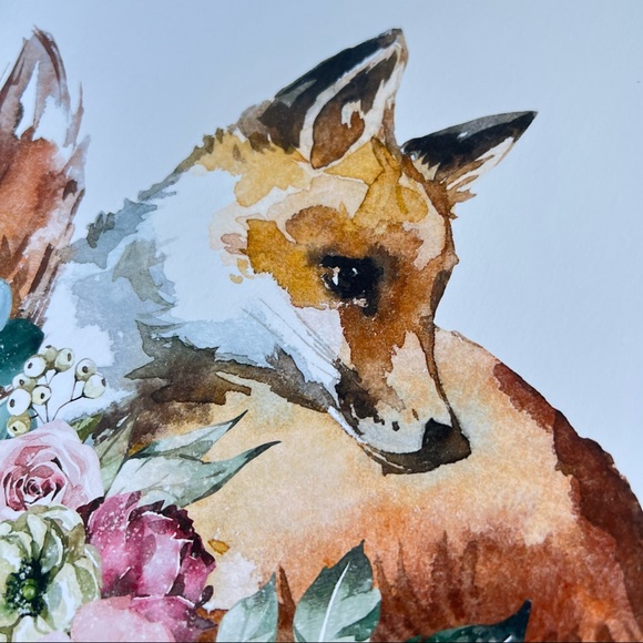 Watercolor Floral Red Fox Portrait Wall Art Illustration Print Poster Unframed - Picture 17 of 17